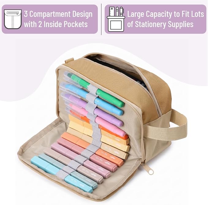 Mr. Pen- High Capacity Pencil Case, Large Pencil Pouch with 3 Compartments and 2 Pockets, Large Pencil Bag with Smooth Zipper, Cute Pencil Case Pouch Organizer, School Supplies for Teens