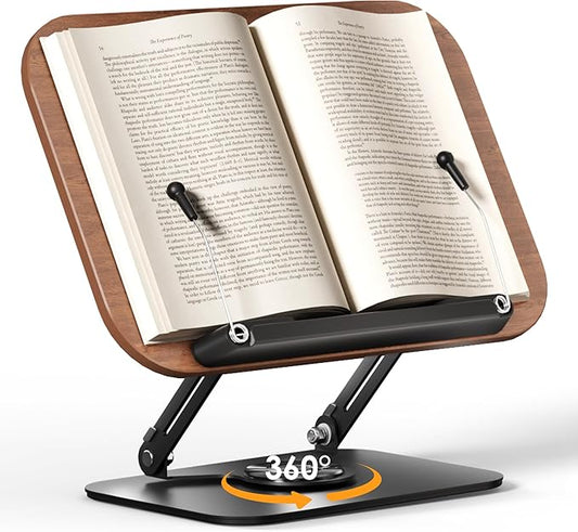 SupeDesk Book Stand for Reading, Adjustable Book Holder with 360° Rotating Bases, Foldable Designs, and Elastic Clips, Multifunctional Display Stand for Recipe, Cookbooks, Magazines, Tablets, Laptops