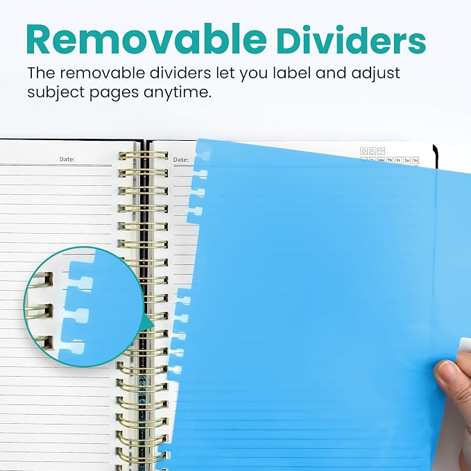 Taja Large Spiral Notebooks for Work 5 Subject with Removable Dividers