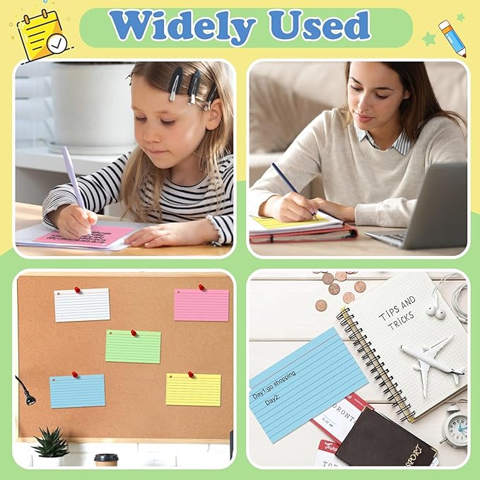 250 Count Index Cards 3x5 Inch Heavyweight Colored Flash Cards with Ring Study Flashcards Note Cards for Studying School College Supplies