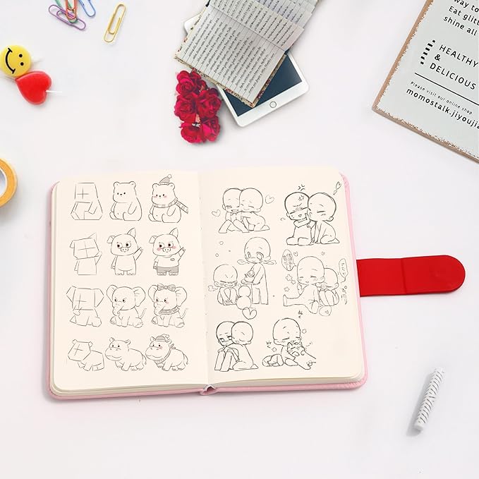 BOBO RABBIT Blank Journal Small Pocket Leather Notebook No Lines for Drawing Plain Sketch Book Cute Cartoon Capybara Unlined Journal for Travel Work School, 200 Pages, 3.7"X5.9"