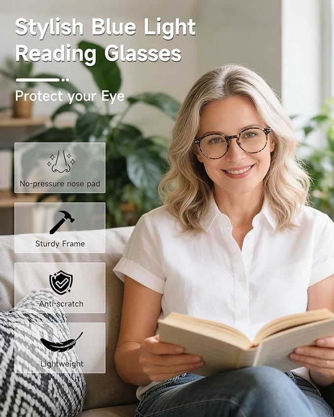 JOLISU 5 Pack Reading Glasses For Women/Men-Blue Light Blocking Computer Reader w/Round Frame - Retro Clear Lens Fake Eyeglasses（1.25）