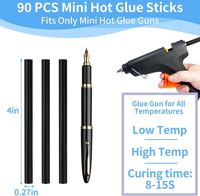 90 PCS Mini Hot Glue Sticks Bulk, Clear Glue Gun Sticks for Metal, Wood, Glass DIY Art Craft & School Projects Craft, Bond (Black, 4" X 0.27")