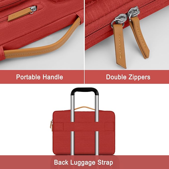MOSISO 360 Protective Laptop Case 13.3 inch, 13-13.3 inch Laptop Sleeve Compatible with MacBook Air/Pro 13 / Pro 14,HP Dell Acer ASUS,Side Open Carrying Case with 4 Zipper Pockets&Handle, Red