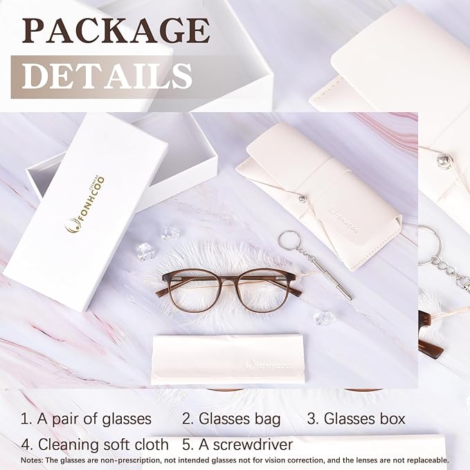 FONHCOO Stylish Blue Light Glasses Women Men Eyeglasses, TR90 Fashion Round Transparent Eye Glasses (Matt Coffee)