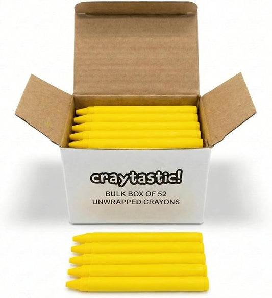 Craytastic! Bulk Unwrapped Crayons Box of 52 (Yellow) for Crafting, Parties, Kids - Paperless Crayons, No Paper Wrapper - Safety Tested Compliant with ASTM D-4236