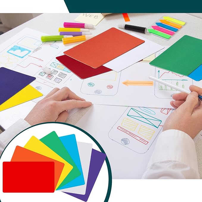 Harloon 100 Pcs Dry Erase Index Cards 3 x 5 Inch Laminated Reusable Dry Erase Note Cards Sheets for Office Home Housework to Do List(Colorful)