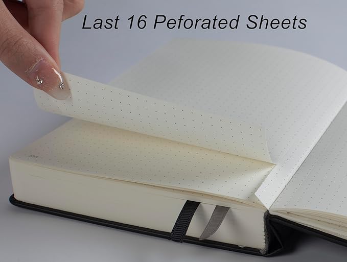 Thick Bullet Notebook with 366 Numbered Pages, A5 Dotted Notebook for Writing with 100GSM Dot Grid Paper, Hardcover Leather Notebooks for Women Men School Note Taking Office Work Diary, 5.7"x8.3",Wood