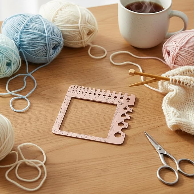 Wooden Knitting Needle Gauge Measuring Crochet Tool Gauge Measuring Tool Ruler Needle Sizer Stitch Counter Spinner Yarn Knitting Accessories for Craft