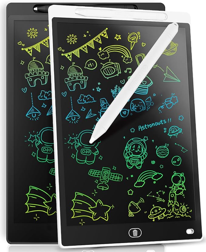 [2 Pack] Genialba LCD Writing Tablet 10-Inch Colorful Doodle Board, Toddler Learning Educational Toys Gifts for 3-8 Years Old Girls and Boys, Electronic Drawing Pad for Kids (Black&White)