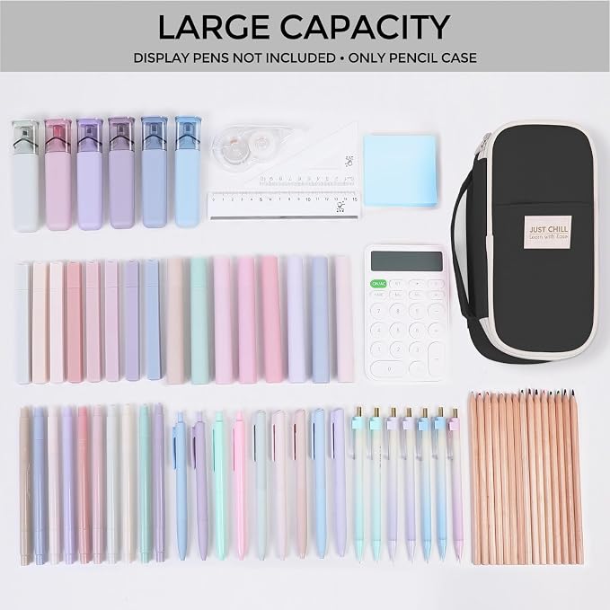 SKYDUE Black Pencil Case for Girls & Boys – Large Capacity Zippered Pencil Pouch with Multi-Compartment, Aesthetic Pencil Bag for School & Office Supplies