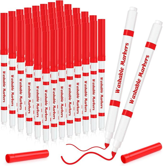 48 Pcs Line Washable Markers Bulk Red Fine Tip Markers Set Thin Coloring Mark Pens for Kids Red Tips Mark Pen for Art School Supplies, Back to School Supplies, Ages 6+