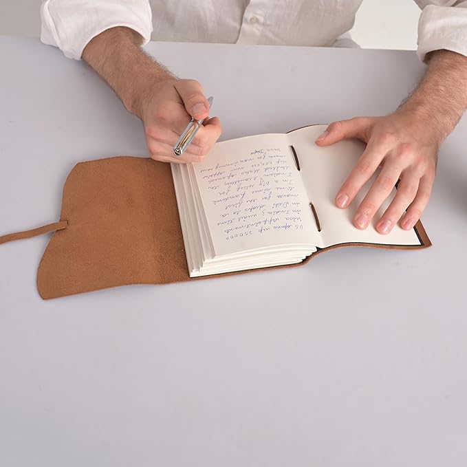 Leather Journal Travel Diary, Handmade Vintage Bound Notebook For Men & Women, Antique Finish, Genuine Buffalo Leather, Quality Unlined Paper Perfect for Notes, Art Sketchbook, 7X5 Inches, Cream