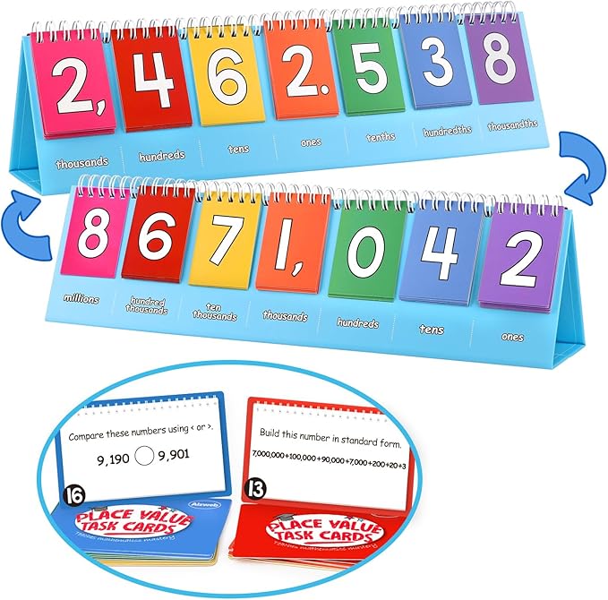 Aizweb Student Place Value Flip Chart,Math Manipulatives,Double-Sided with Whole Number & Decimals,1st 2nd 3rd Grade Classroom Must Haves,Homeschool Teacher Back to School Supplies Teaching Essentials