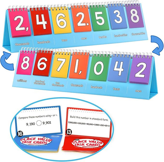 Aizweb Student Place Value Flip Chart,Math Manipulatives,Double-Sided with Whole Number & Decimals,1st 2nd 3rd Grade Classroom Must Haves,Homeschool Teacher Back to School Supplies Teaching Essentials