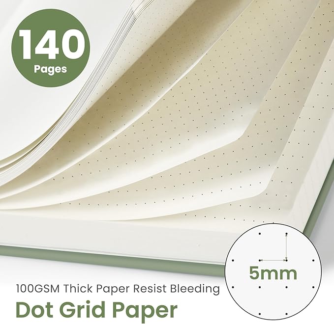 Taja Dotted Spiral Journal Notebook for Women & Men, 140 Pages, Dotted Notebook for Journaling & Note Taking, Journals for Writing, A5(5.7" x 7.9") – Green