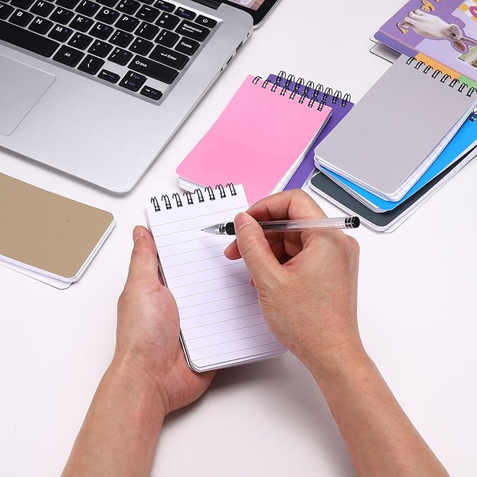 PATIKIL 3x5" Pocket Sketchbook, 2 Pcs Top Spiral Notebook Mini Lined Notebook Memo Pads 80GSM 60 Sheets/120 Pages Hard Cover Portable for Office Outdoor Travel Journal Draw, Pink