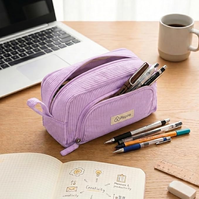 Large Pencil Case Pouch, Soft Corduroy Pen Bag with Zipper, Pencil Organizer, Cute Aesthetic School Supplies for Teen Girls Adults