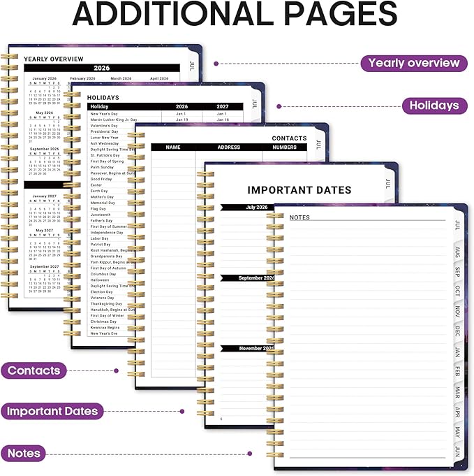 Planner 2026–2027, Academic Monthly Weekly Spiral Calendar, July 2026 – June 2027, Hardcover Agenda Notebook with Tabs, 6.3" x 8.5", Perfect for Students, Teachers, School & Daily Planning - Violet Lagoon