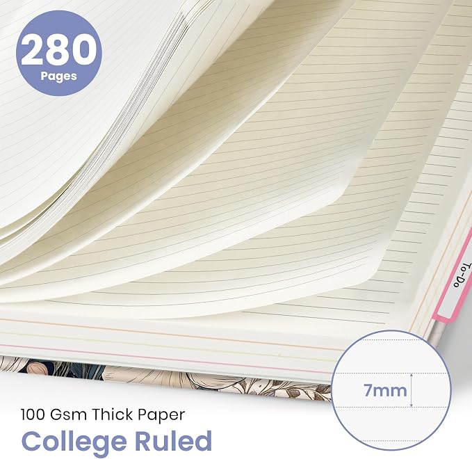 Taja Pretty Large Spiral Lined Notebook for Work with 5 Removable Dividers