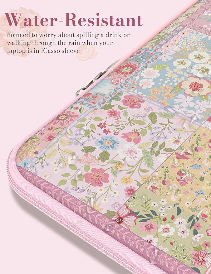 iCasso Laptop Sleeve 13 inch for MacBook Air 13-13.6 inch M5/M4/M3/M2/M1, Cute MacBook Neo/Pro 13 inch, Slim Protective Travel Carrying Case for MacBook Pro 14'', Chromebook, HP, Dell, Pink Flowers