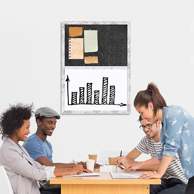 Whiteboard Bulletin Board Dark Gary Felt Board Combo for Office School Kitchen Bedroom, White Wood Frame,17.7"*23.6",Whiteboard+BK-4560WH