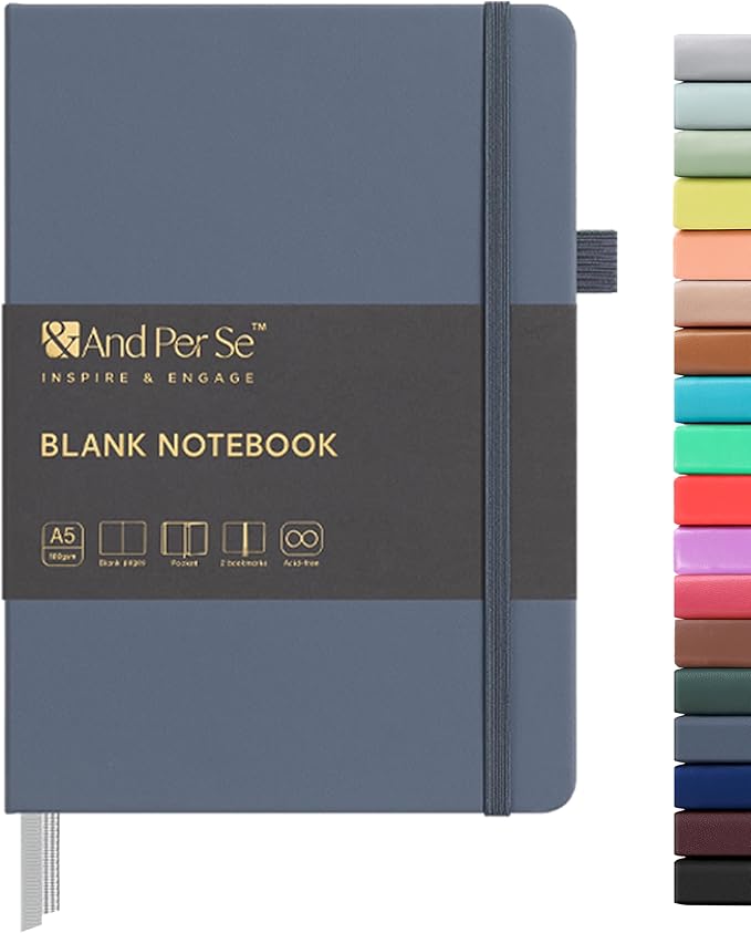 &And Per Se Blank Sketch Notebook, A5 Hardcover, 160 Pages 100gsm Thick Paper, Unlined Journal for Drawing, Doodling, Hand Lettering – Creative Gift for Artists, Designers, Writers (Dark Blue)