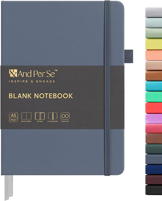 &And Per Se Blank Sketch Notebook, A5 Hardcover, 160 Pages 100gsm Thick Paper, Unlined Journal for Drawing, Doodling, Hand Lettering – Creative Gift for Artists, Designers, Writers (Dark Blue)