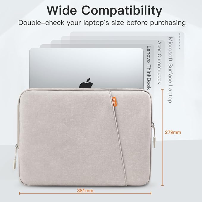 JETech Laptop Sleeve for 15-Inch Notebook, Compatible with MacBook Air 15-Inch M5-M2, MacBook Pro 16-Inch M5-M1, Waterproof Shockproof Case with Accessory Pocket Bag (Starlight)