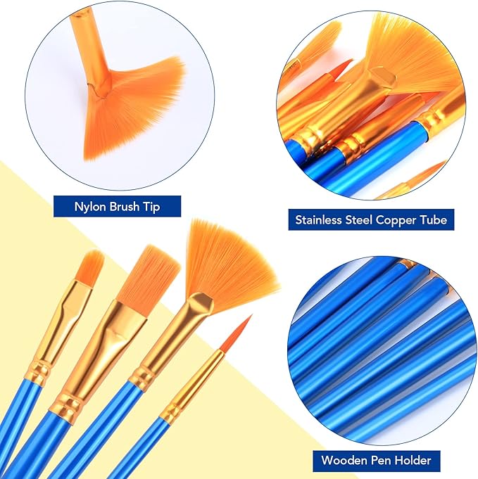 AROIC Acrylic Paint Brush Set, 15 pcs Nylon Hair Paint Brushes for All Purpose Oil Watercolor Face Body Rock Painting Artist, Small Painting Brush Kits for Kids Adult Drawing