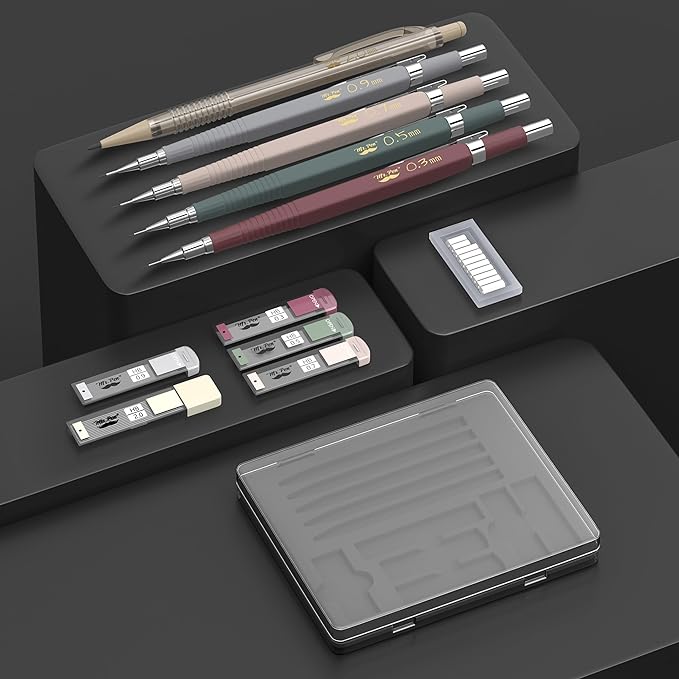 Mr. Pen- Art Mechanical Pencil Set, 5 Vintage Mechanical Pencils (0.3, 0.5, 0.7, 0.9, 2.0mm), 5 HB Lead Refills & 10 Eraser Refills, Precision Drawing Pencils for Sketching, Writing & Artwork