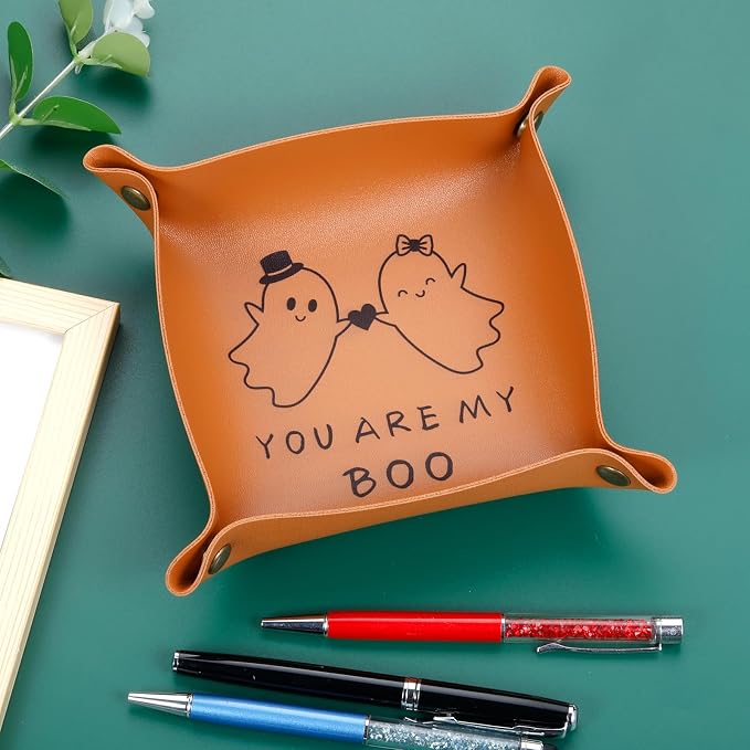 Gothic Halloween Boo Basket Stuffers for Women Men Spooky Basket Stuffers Scream Themed Gift Anniversary Leather Gift for Couple National Girlfriends Day Gifts from Boyfriend Valentines Leather Tray