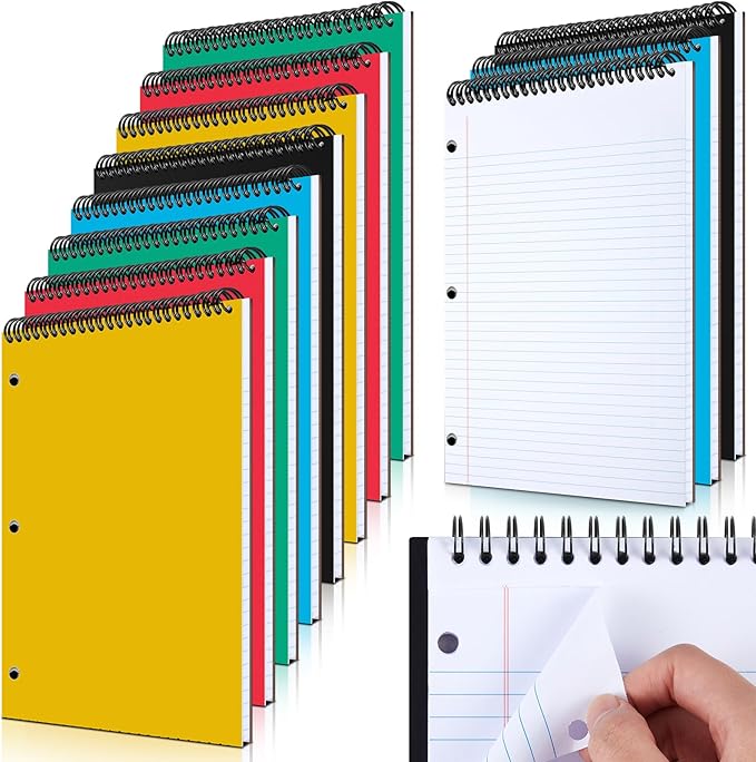 MotiMind 10 Pack 8.5" x 11" Top Spiral Notebook with 3 Hole Punched White Legal Pads College Ruled Notepad 50 Sheets Hard Cardboard Paper Wirebound Notepad for Office Business School