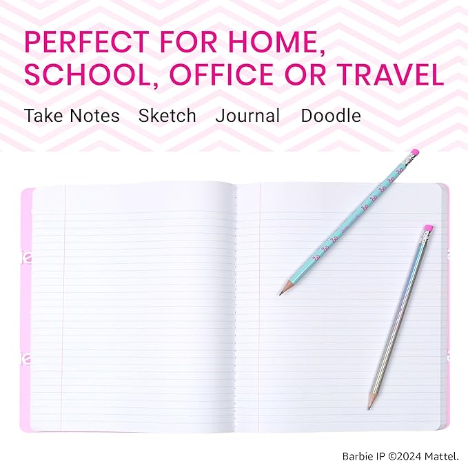 Yoobi Barbie X College Ruled Composition Notebook Set – 3-Pack of Kids 1 Subject Notebooks, Allover Print Designs – 100 Sheets Each, For School, Office & Home – 9.75” x 7.5”