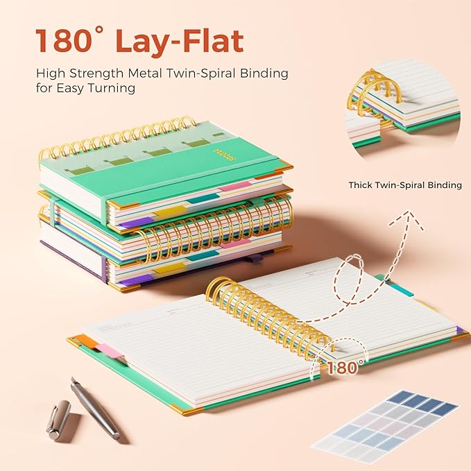 XYark A5 Hardcover Spiral Notebook, 6.3"x8.5" College Ruled Notebooks with Removable Dividers Tabs & Ruler, 5 Subject Notebook 300 Pages, Small Lined Journal for Women Men School Work Office, Blue
