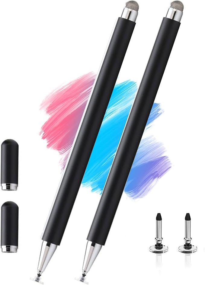 2-in-1 Stylus Pen for Samsung Galaxy Tab A11/A11+/A9/A9+/7 Lite/A7/A8/A8 Plus Stylus for iPad/iPhone/Fire/Lenovo/Pixel Tables All Android,&iOS Touch Devices (2*Stylus-Black)