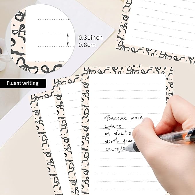 2 Pack Lined Sticky Notes 4x6 in, Cute Self-Stick Notepads with Lines, Large Memo Pads Strong Adhesive for Office, Home Cute Black Bowtie
