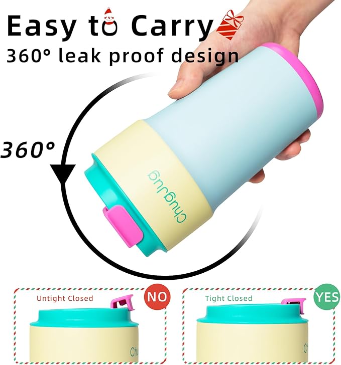 16 oz Travel Coffee Mug with Ceramic Coating, Leak-Proof Vacuum Insulated Coffee Tumbler with Lid, Reusable Double Wall Stainless Steel Travel Cup for Hot& Cold Drinks (Teal)