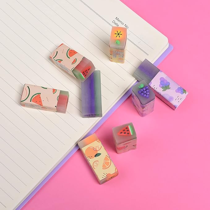 15Pcs Cute Fruit Erasers for Kids, Fun Food Pencil Erasers for School Supplies Prize Gifts Party Favors