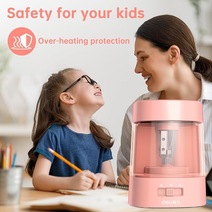 Deli Electric Pencil Sharpener, Automatic Pencil Sharpeners for No.2 Pencils Colored Pencils, USB & Battery Operated Pencil Sharpener for School, Home, Office, Classroom, Pink