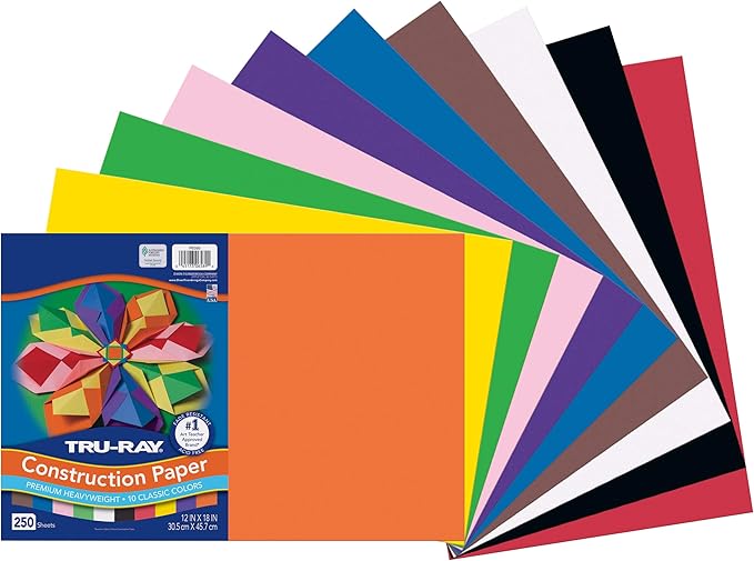 Tru-Ray® PAC6589 Construction Paper Bulk Assortment, 10 Assorted Colors, 12" x 18", 250 Sheets