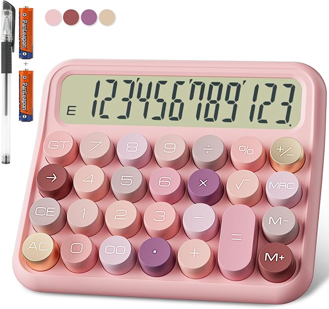 DECKLIT Battery Desk Calculator - 12 Digit Extra Large 5-Inch LCD Display, Big Buttons Easy to Press, 15 Tilt Screen for Kids (Rose)