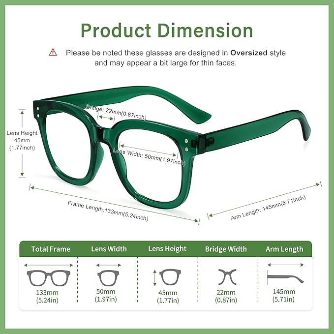 Madison Avenue Blue Light Blocking Glasses Oversized Fashion Blue Light Glasses for Women Anti Eyestrain & UV Protection Computer Eyeglasses (Green)