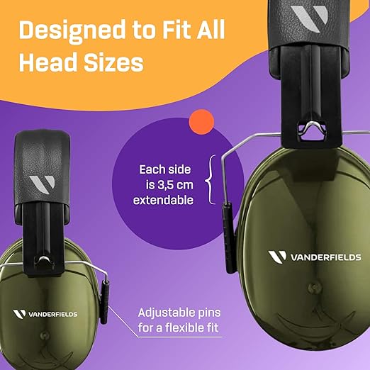Vanderfields - Hearing Protection Ear Muffs - Over 35 dB (2K Hz) Broad Noise Cancelling Sound Reduction - Adults & Teens