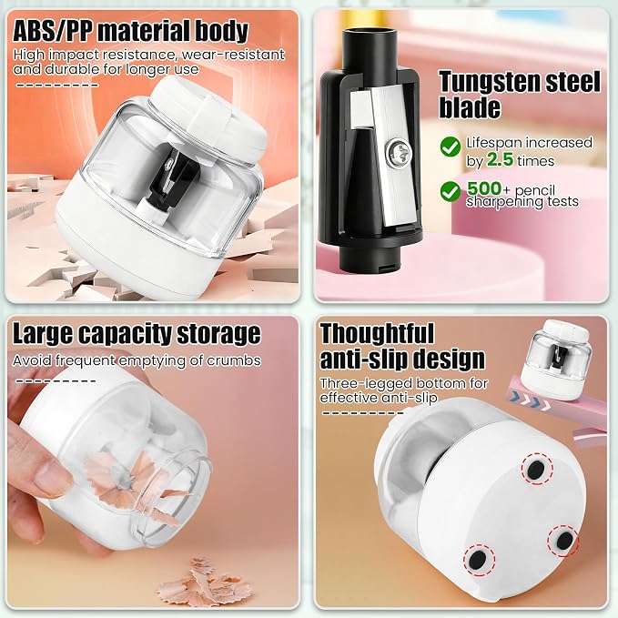 Electric Pencil Sharpener, Rechargeable Automatic Pencil Sharpeners for Kids Rechargeable Portable Small Pen Sharpener for Kids Gift,Can Replacement Blades,for in for 6-8mm Pencils for Home/School