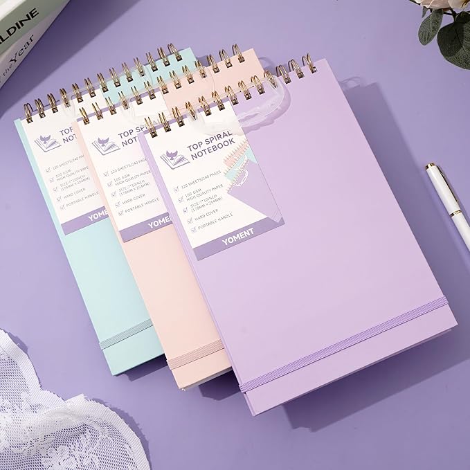 Yoment Top Spiral Notebook, Hardcover Steno Pads, 240 Pages Top Bound Spiral Notebooks, 7"x10" College Ruled Spiral Notepad Left-Handed Notebooks for Work School Office Business,Purple