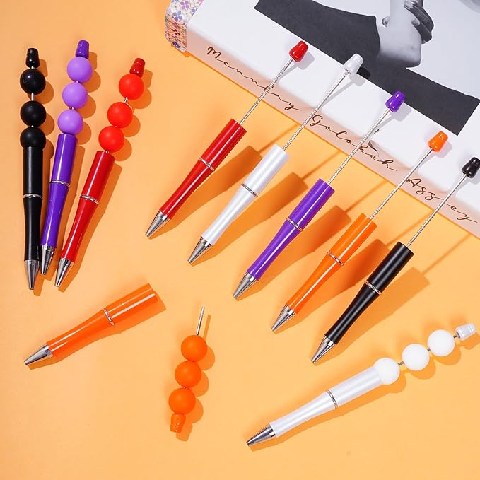 jiebor 30Pcs Halloween Beadable Pens Plastic Bead Ballpoint DIY Cute Cool Pens Black Ink for Women Men Bridal Graduation Gift Office Supplies