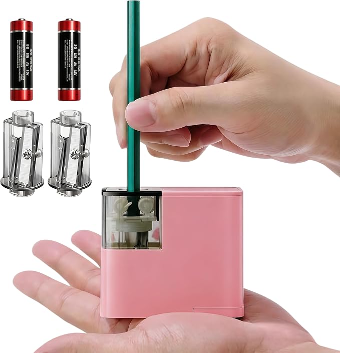 Electric Pencil Sharpener with Battery, Battery Powered,for Colored Pencils Handheld Pencil Sharpener,Portable Sharpener, Two Replacement Blades for in for 6-8mm Pencils for Office/Home/School (Pink)