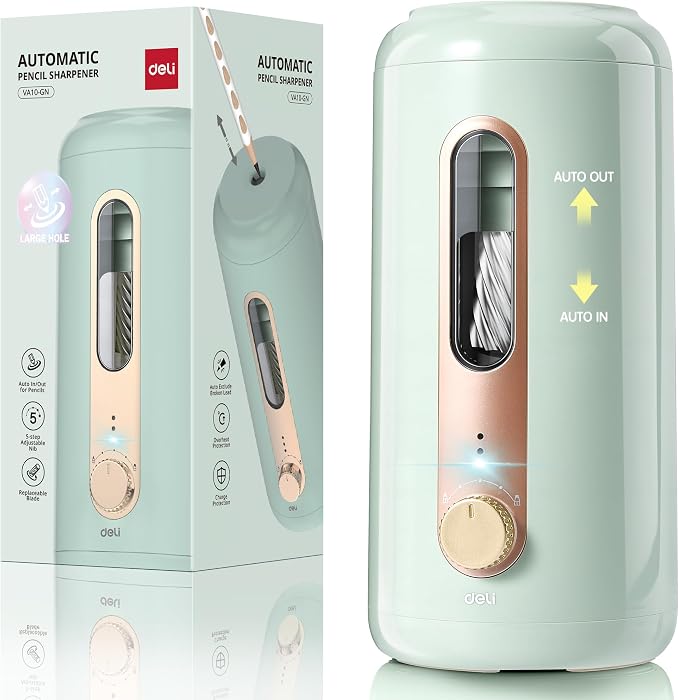 deli Electric Pencil Sharpener, Fully Automatic Pencil Sharpener, Green