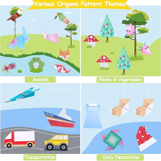 Origami Paper for Kids, 300 Sheets Colorful Origami Paper Kit 5.5Inch, 100 Origami Projects & Easy Origami Book Origami Kit for Kids, Creativity Training & Brain Development Origami Set for Kids